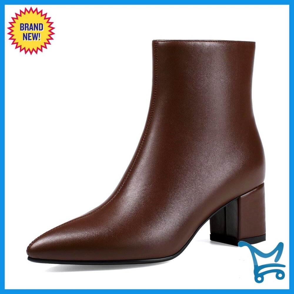 Pointed Toe Ankle Boots with Chunky Block Heel Low Heel Booties